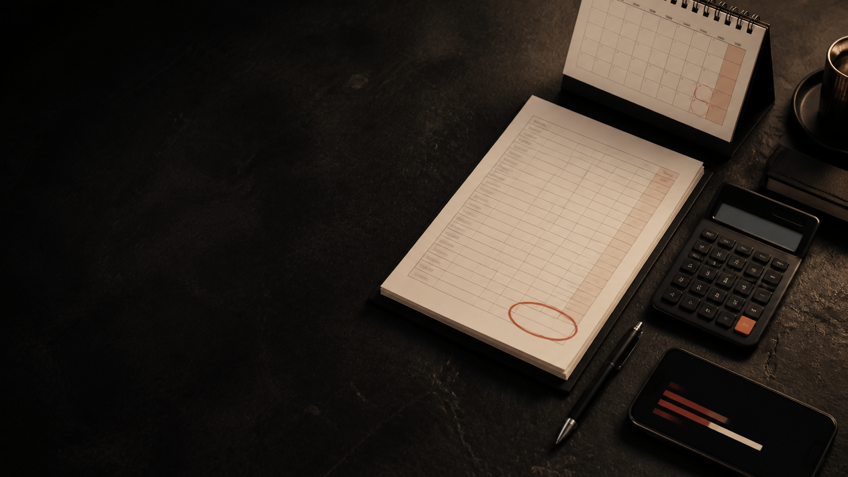 Un bureau avec une feuille de calcul et une calculatrice